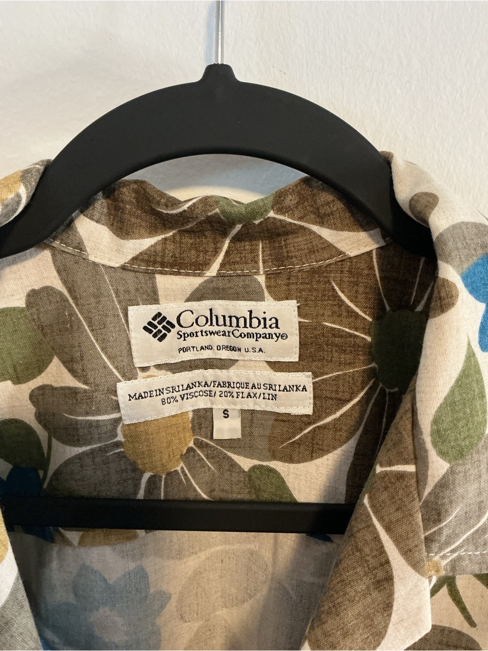 Columbia Floral Short Sleeve Button-Down Shirt — Cream, Brown & Blue - Picture 4 of 4